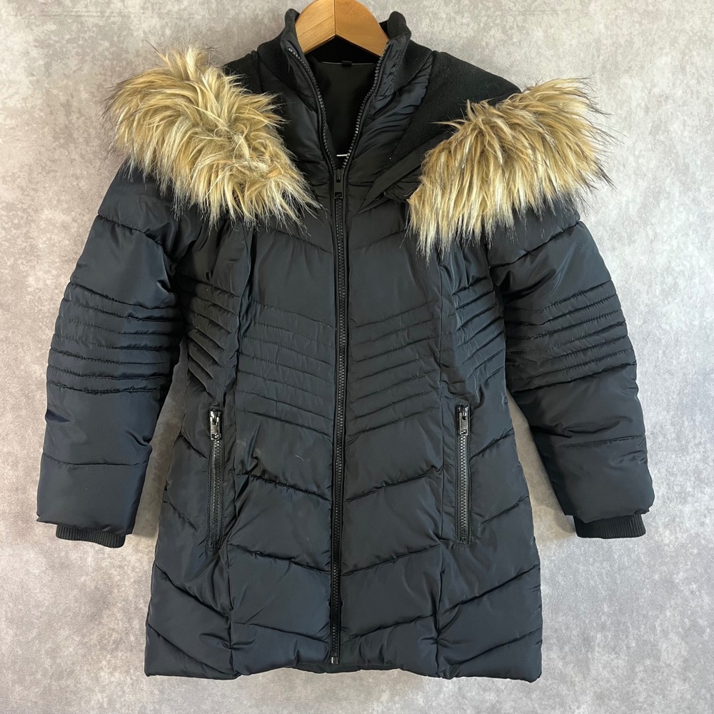 Diesel Puffer Coat Womens Black Faux Fur Hood Quilted Jacket Zip Up‎ OAD55C
